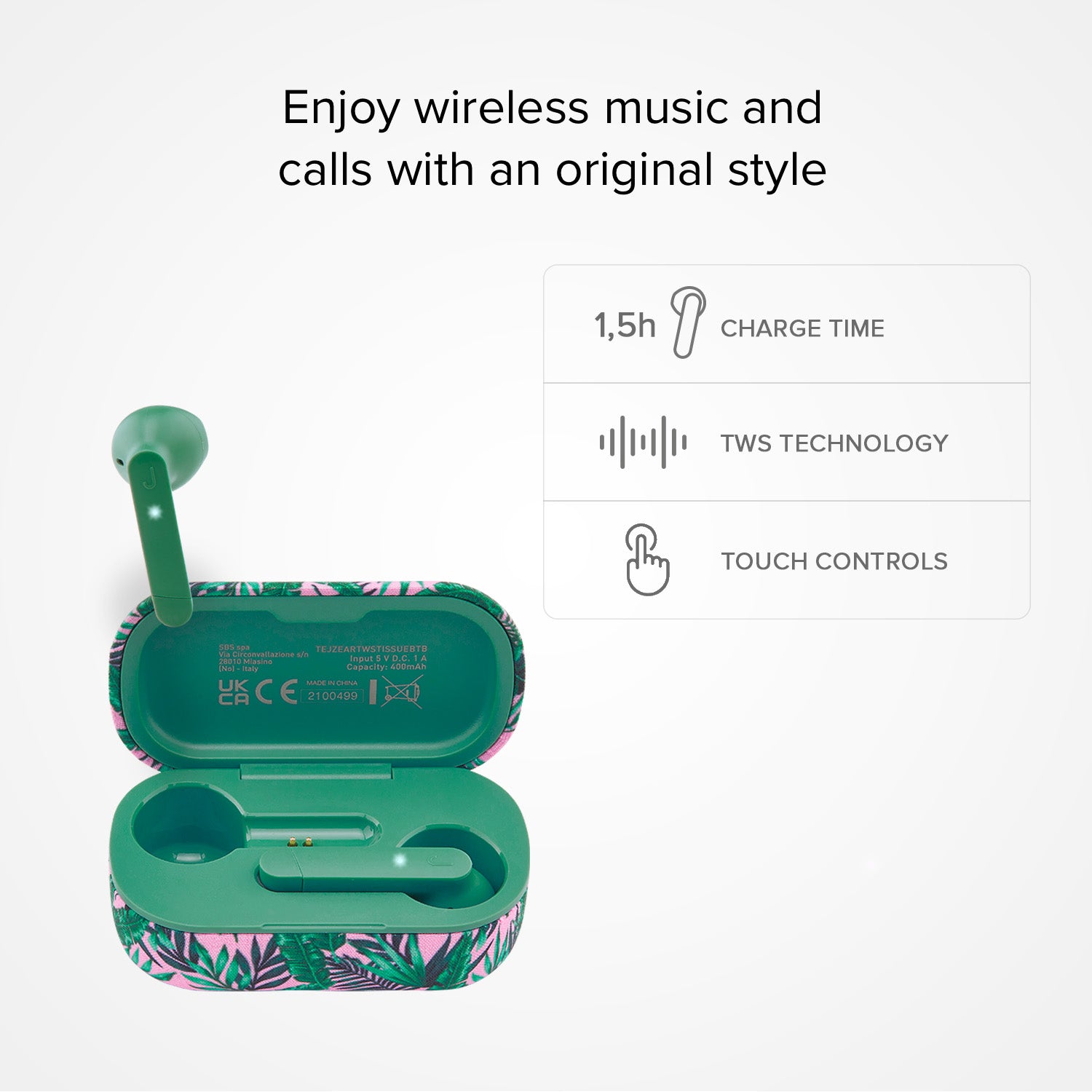 Auriculares TWS Chanè con base de carga de tela