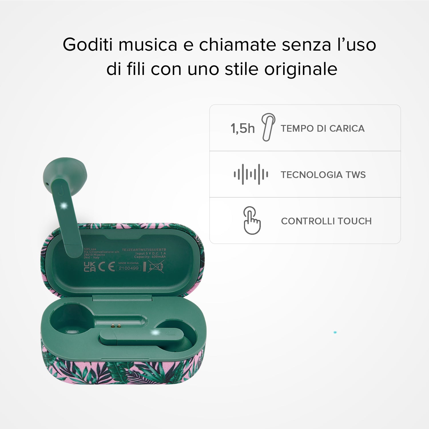 Auriculares TWS Chanè con base de carga de tela